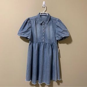 Given Kale Chambray Puff Sleeve Short Dress-Size S NWT